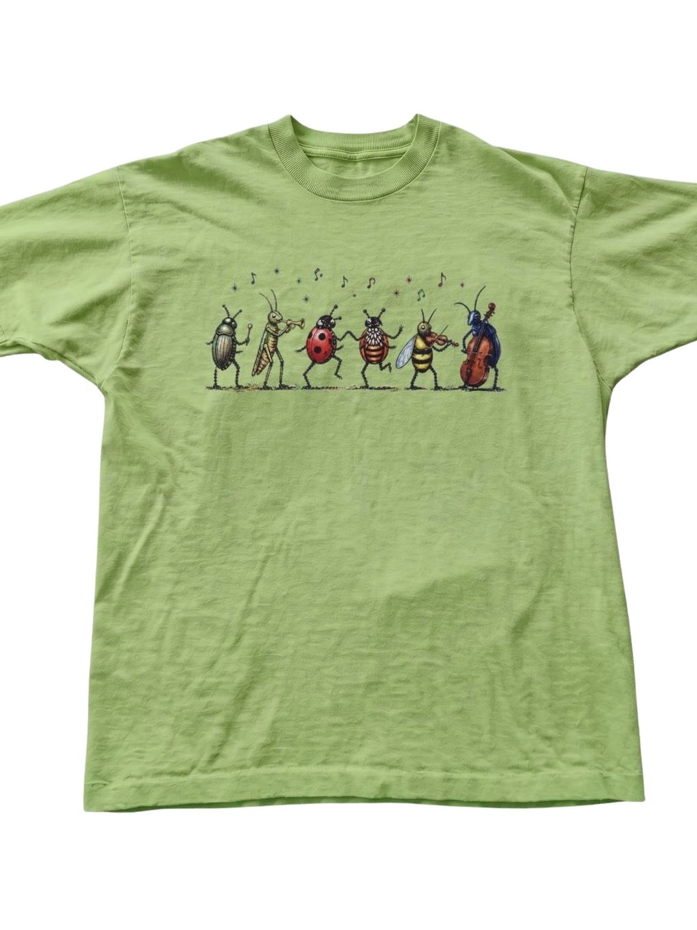 Gildan Light Green Graphic T-Shirt with Insect Band Design